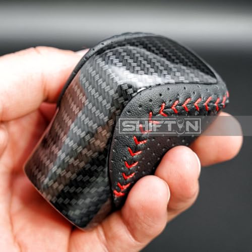 Gear Shift Knob Shifter for Lexus ES GS GX is NX RC RX 200t 300 350 3450h 450hL 350L (Black Leather Red Stitch/Carbon Look) - color: Black Leather Red Stitch / Carbon Pattern