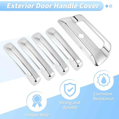 Door Handle Tailgate Cover Protector Set for Dodge for Ram 2500 3500 2020-2025 Front Rear Exterior Door Handle Tailgate Cover Chrome Silver Tone