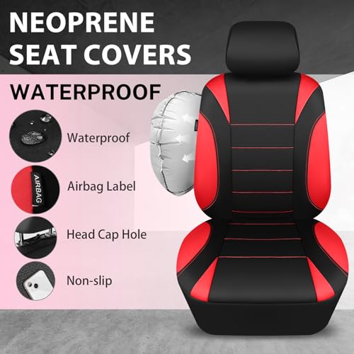 CAR PASS Neoprene Wetsuit Seat Covers, Waterproof Car Seat Covers Front with 5mm Composite EVA, Universal Fit for Car,Sedan, SUV TrucksAnti Slip, Airbag Compatible(Black and Red - color: Red front