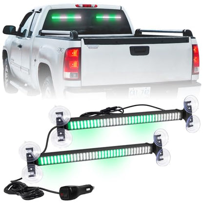 XRIDONSEN 2 in 1 Green White Emergency Strobe Traffic Advisor Light Bar 144 LED Warning Safety Interior Dash Windshield Lights Deck Split Mount for Volunteer Firefighter Vehicles Trucks (2x17.7 inch) - color: Greed/White