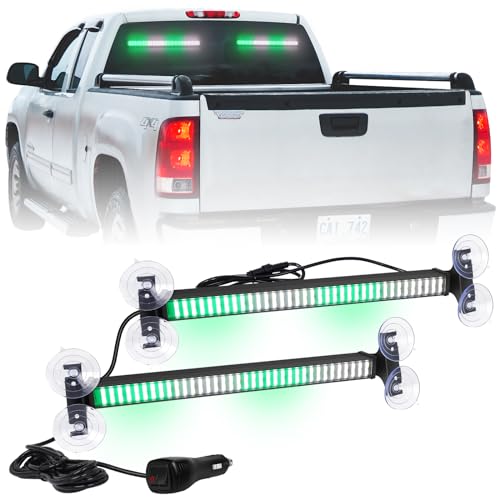 XRIDONSEN 2 in 1 Green White Emergency Strobe Traffic Advisor Light Bar 144 LED Warning Safety Interior Dash Windshield Lights Deck Split Mount for Volunteer Firefighter Vehicles Trucks (2x17.7 inch) - color: Greed/White