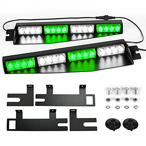 ASPL 32LED Visor Lights 26 Flash Patterns Windshield Emergency Hazard Warning Strobe Beacon Split Mount Deck Dash Lamp with Extend Bracket (Green/White/Green/White) - color: Green/White /Green/White