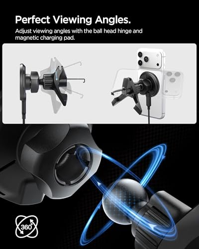 Spigen Essential MagFit Qi2 Ultra-Thin 15W MagSafe Car Mount Charger with Airboost™ & Dimmed RGB Lights Wireless Car Charger Mount Compatible with iPhone 17e, 17 Pro Max, 17 Pro, 17 16 15 14 13 12 - size: 15W Qi 2 Ultra Slim