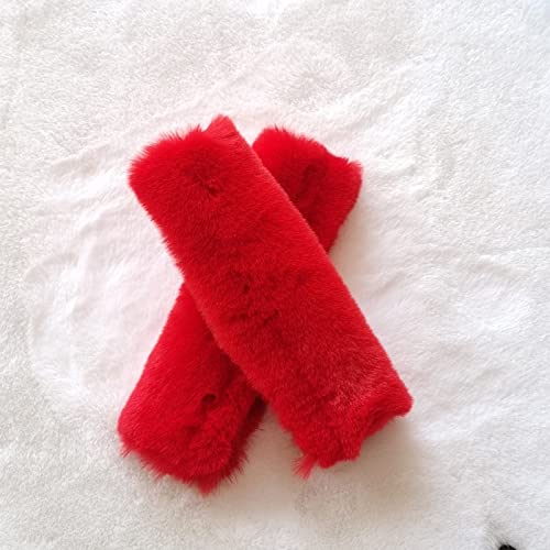 1 Set 6 Pcs Fluffy Car Steering Wheel Cover & Seat Belt Shoulder Pads & Handbrake Cover & Gear Shift Cover Set & Seat Belt Shoulder Pads Faux Wool Universal Fit Car Interior Accessories (Red) - color: Red