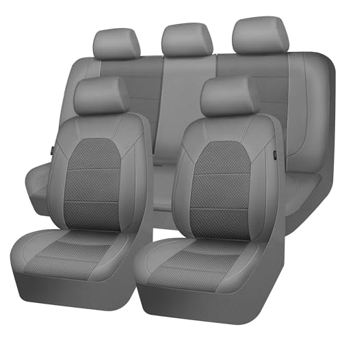CAR PASS Leather Car Seat Covers Breathable Seat Cover Full Sets Airbag Compatible for Most Cars, SUVs, Trucks, and Vans (Full Set, Gray) - color: Solid Gray, size: Full Set