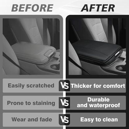 Muslogy Center Console Armrest Cover Fit for Dodge Ram1500 2013-2018 & Ram2500/3500 2013-2026 Accessories, Comfort Armrest Pad Console Lid Cushion Vegan Leather 1-Inch Extra Thick(Jump Seat ONLY) - size: 3) 13-18 |RAM1500| 13-25 RAM2500/3500|Jump,+Thick