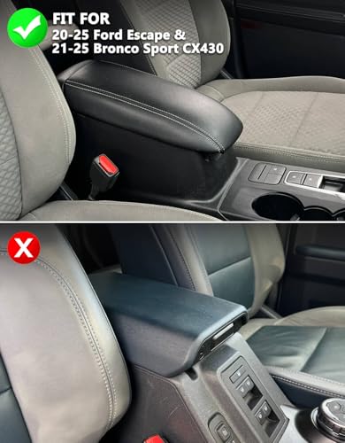 KBH Center Console Armrest Cover for 2020-2026 Ford Escape & 2021-2026 Bronco Sport CX430, PU Leather Trim, Middle Console Protector Arm Rest Pad, Black