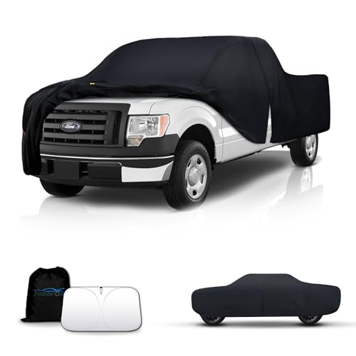 Waterproof Car Cover All-Weather, Heavy-Duty Outdoor Full Exterior Automobiles Snow Cover for Truck 229-242 inch with Sun Visor,Zippered & Storage Bag - Black - size: Fit Truck Length 229-242 inch(PK-XL)