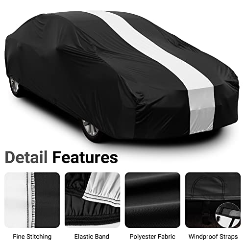 Favoto Dustproof Car Cover Indoor - Sedan Stretch Cover Universal Fit 177-193 Inch Inside Protection Full Car Cover with Storage Bag Breathable Windproof All-Weather Auto Vehicle Cover - color: Black-Upgraded