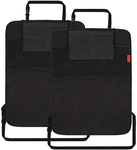 Kaiphy Car Backseat Organizer Premium Quality Car Kick Mats with 10" Tablet Holder - Extra Large Pocket- Sturdy Top 2Pack