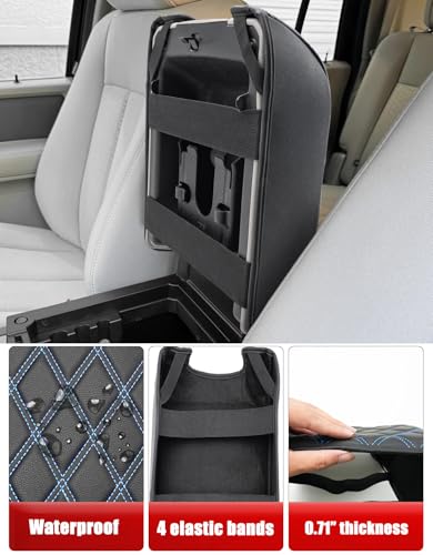 KBH Center Console Armrest Cover for F150 2004-2014, Lincoln Mark LT 2006-2008, Ford Expedition 2007-2017, Arm Rest Lid Covering, Anti-Scratch, Black-Blue Stitch (Fits Bucket Seat Console Only) - size: Bucket Seat, 04-14 F150, Blue Stitch