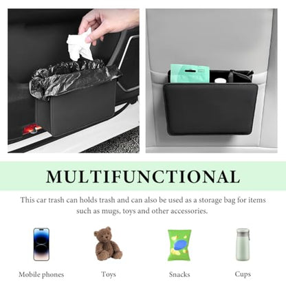 Car Trash Can, Foldable Leather Automotive Garbage Bin Organizer Holder with One Roll Trash Bag, Multi-Function Mini Hanging Dustbin Storage Bag Container for SUV Truck RV (Beige) - color: Beige