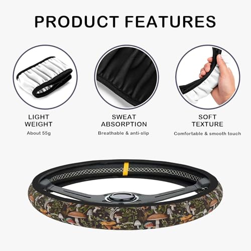 Steering Wheel Cover, Woodland Mushroom Plants Steering Wheel Cover for Women Anti-Slip Universal Mushroom Car Accessories 15 inch Steering Wheel Protector Fit Auto SUV Sedan Vans Trucks - color: Mushroom Plants