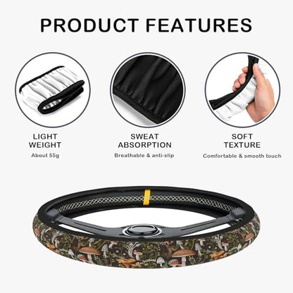 Steering Wheel Cover, Woodland Mushroom Plants Steering Wheel Cover for Women Anti-Slip Universal Mushroom Car Accessories 15 inch Steering Wheel Protector Fit Auto SUV Sedan Vans Trucks - color: Mushroom Plants