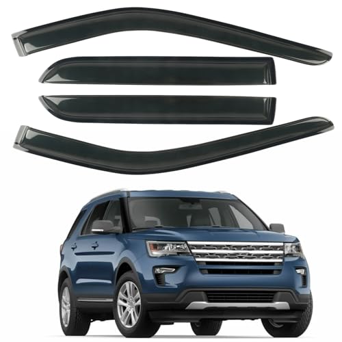 4PCS Rain Guards Window Visor Fit for 2011-2019 Ford Explorer, Tape-on Wind Deflector Shade, Outside Mount Vent Visor Shields, Smoke Tinted, 2012 2013 2014 2015 2016 2017 2018 - size: For 2011-2019 Explorer
