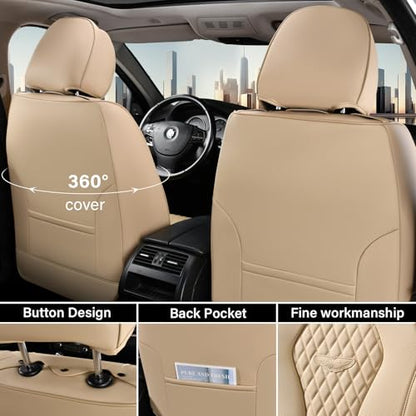 Coverado Seat Covers, Car Seat Covers Front Seats, Beige Car Seat Cover, Waterproof Car Seat Covers, Car Seat Cushion, Front Car Seat Covers Leatherette Car Seat Protector Universal Fit Most Cars - color: Beige, size: FrontPair