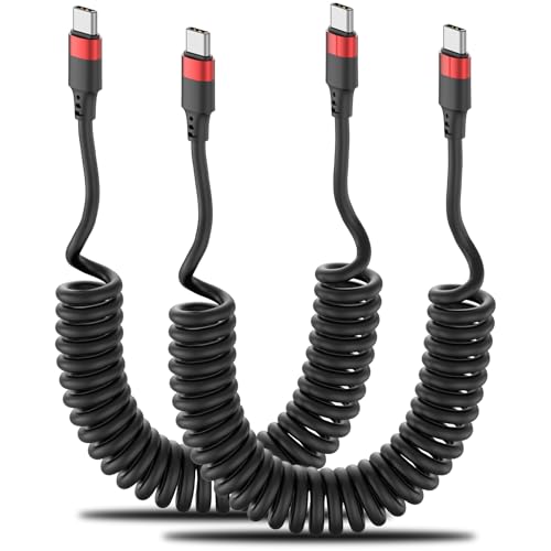 Coiled USB C to USB C Cable, 2 Pack 3FT USBC Car Charger Cord, USBC to USBC Coiled Cable Fast Charging for Carplay, iPhone 17/16/15 Plus/Pro Max, Samsung Galaxy S25 S24 S23, Pixel 10 9 - size: 3ft Usb C-c