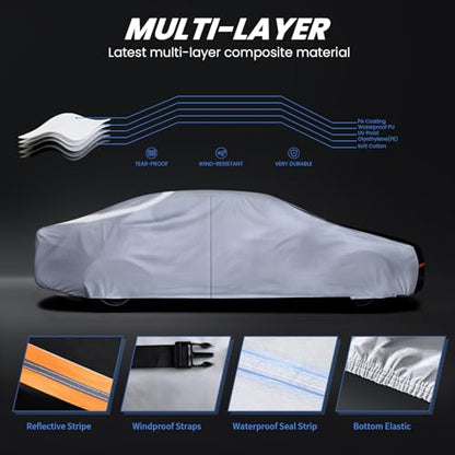 Small Car Cover 100% Waterproof All Weather, 10 Layers Outdoor Covers for Sports/Coupe -Custom Fit Acura Integra, Toyota 86, Subaru BRZ, Nissan 370Z, etc. Sun & Rain Protector. C2 (See Size Chart) - size: C2 Fit Coupe/Cabrio 165"-178" (See Size Chart)