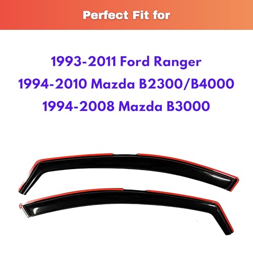 KPY Rain Guards Fit for 1993-2011 Ford Ranger, in-Channel Window Visors Vent Wind Deflectors 2PC, Truck Accessories for 1994-2010 Mazda B2300/B4000, 1994-2008 Mazda B3000 - size: 1993-2011 Ranger & 1994-2010 B2300/B4000