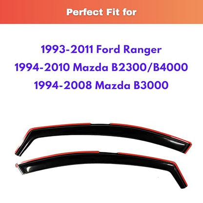 KPY Rain Guards Fit for 1993-2011 Ford Ranger, in-Channel Window Visors Vent Wind Deflectors 2PC, Truck Accessories for 1994-2010 Mazda B2300/B4000, 1994-2008 Mazda B3000 - size: 1993-2011 Ranger & 1994-2010 B2300/B4000