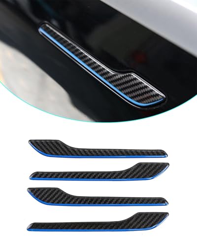 Carbon Fiber Door Handle Cover, Door Handle Protective Cover Decoration Compatible with Tesla Model Y/3 accessories (2017-2025) Highland & Juniper Compatible (4 Pieces) (Blue rim with drip) - style: Blue rim with drip