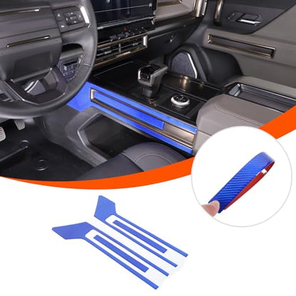 for Hummer EV Accessories Car Center Console Gear Shift Panel Cover Trim Real Carbon Fiber Interior Trim Cover for Hummer EV Pickup SUV 2024 2025 4PCS (Blue)