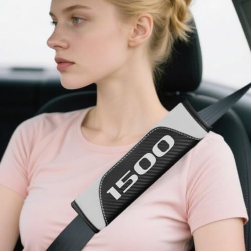 2Pcs Carbon Fiber Leather Seat Belt Cushions Shoulder Pad Soft for Dodge RAM 1500 Accessories,Car Seat Belt Pads Safety Belt Cover Pad (White 1500) - color: White 1500