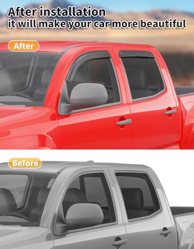 Outside-Mount Window Rain Guards Fit for Toyota Tacoma 2005-2015 Double Cab, Extra Durable Window Visors Wind Deflector Dark Smoke Vent Shades Truck Car Tape-on with Thicker 4PCS - size: Fit for 2005-2015 Toyota Tacoma