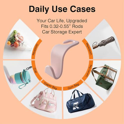 Car Seat Hooks & Purse Holder - 4 Pack Boxed,55 lb Heavy Duty,Eco PP Car Hooks for Purse/Bag/Baby Gear/Gym Bag/Groceries/Cup/,Fits 0.32-0.55”Car Headrest Rods (Pink) - color: Pink