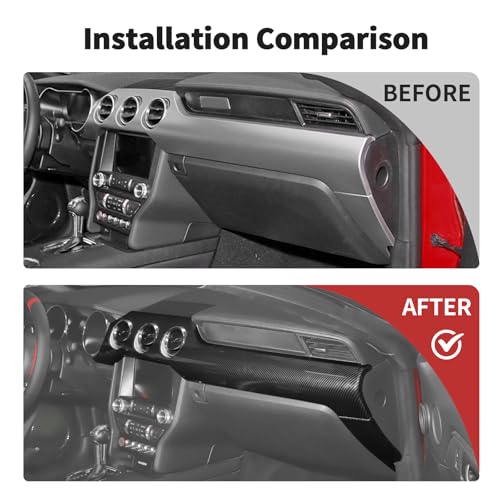 JWWY Carbon Fiber Interior Trim Kit for 2015–2023 Ford Mustang, Center Console Gear Shift Panel Window Lift Switch Door Handle Cover Interior Accessories 9PCS