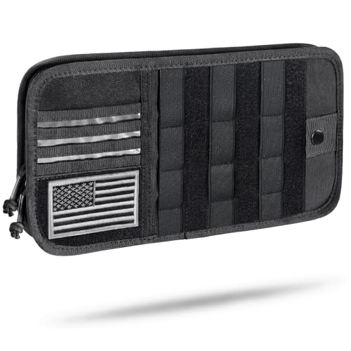 Molle Car Sun Visor Organizer, Heavy Duty Tactical Car Sun Visor Organizer with Large Zipper Pocket & Sunglasses Holder, Semi-Rigid Molle Visor Storage Pouch,Fit Most Cars, Trucks, and SUVs