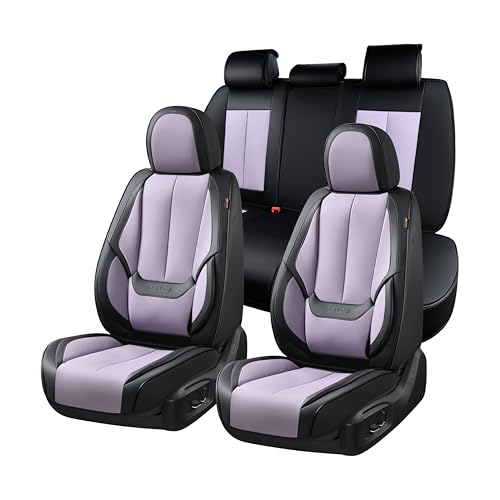 Coverado Car Seat Covers Full Set, Car Seat Protector Waterproof, Nappa Leather Car Seat Cushion, Seat Covers for Cars, Front Seats and Back Universal Fit for Most Cars - color: 8805Black-purple, size: FullSet