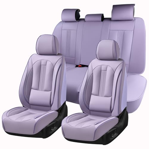 Huidasource Purple Seat Covers, Nappa Leather Car Seat Covers with Lumbar Support, Ventilation Holes, Velcro Adjustable, Airbag, Full-Coverage Seat Covers, Fit for Most Cars SUV Trucks, Purple - color: FS# Purple, size: 5pcs Full Set