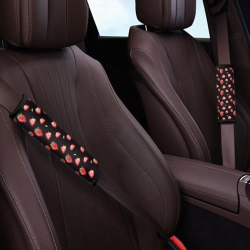 Red Strawberry Car Seat Belt Cover Shoulder Safety Strap Covers Pads Fashion Auto Interior Anti-Slip Shoulder Strap Protect Fit for Most Cars, Vehicles, SUVs - color: Red Strawberry