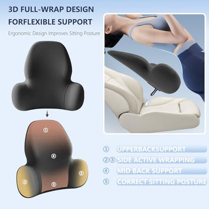 Lumbar Support Pillow with Fixed Chuck | Ergonomic Memory Foam Cushion | Washable Cover | Back Pain Relief & Posture Improvement | Fits Car/Office/Gaming Chairs/Wheelchairs & Home - color: Black
