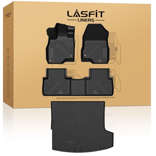 LASFIT Floor Mats & Cargo Mat for Acura RDX (2019-2026) All Weather Floor Liner TPE Custom Fit 1st & 2nd Row Rubber Car Mats and Cargo Liner for Acura RDX Automotive Accessories, Black, Tasteless - size: 2019-2026 | For Acura RDX | 1st & 2nd Row & Cargo