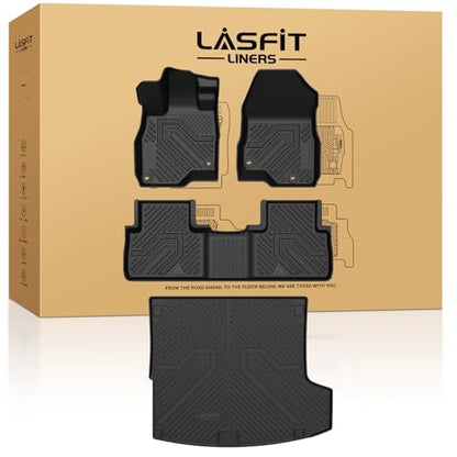 LASFIT Floor Mats & Cargo Mat for Acura RDX (2019-2026) All Weather Floor Liner TPE Custom Fit 1st & 2nd Row Rubber Car Mats and Cargo Liner for Acura RDX Automotive Accessories, Black, Tasteless - size: 2019-2026 | For Acura RDX | 1st & 2nd Row & Cargo