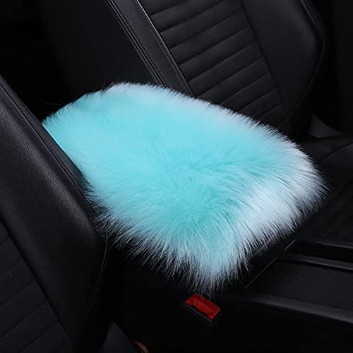 8sanlione Center Console Cushion Pad/Cover, 11.4"x7.4" Furry Armrest Cover for Cars, Vehicles, SUVs, Premium Sheepskin Wool, Car Interior Accessories for Women(Blue) - color: Blue