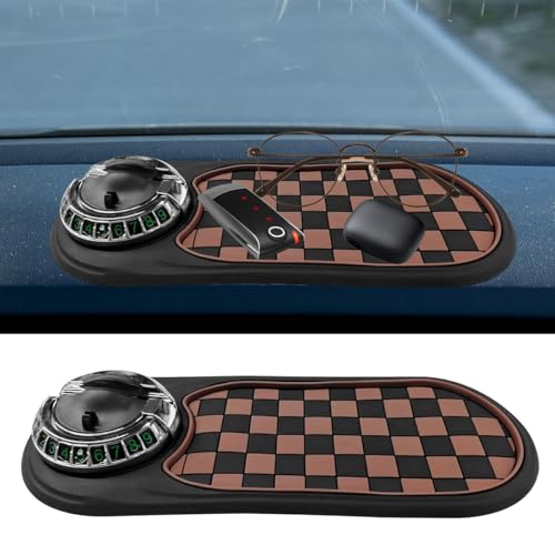 Multifunction Car Anti-Slip Mat, Universal Rotatable Auto Dashboard Phone Holder Accessory with Temporary Parking Number, Car Anti Slip Organizer Pad for Phones, Keys, Sunglasses(BrownSilver) - color: BrownSilver