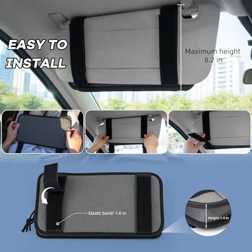 Car Sun Visor Organizer, Heavy Duty Molle Panel with Double Zipper Multi-Pockets & Glasses Clip, Tactical Storage Pouch for Cars, SUVs, Trucks (2 Pack) - size: 2 Pack