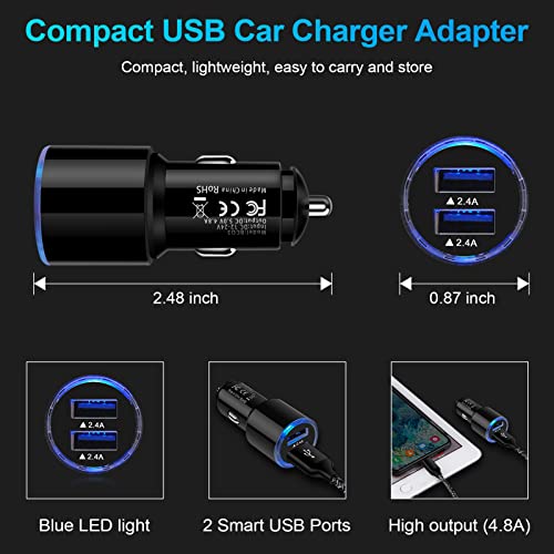 USB Car Charger, 2Pack 4.8A Fast Charging Dual Port USB Cigarette Lighter Adapter for iPhone 15 14 13 12 11 Pro Max SE XR X 8 7 6, iPad, Samsung Galaxy S23 S22 S21 S20 S10 S9 S8 S7 A51,Android,Kindle