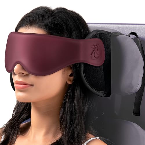 Travel Pillow, Airplane Neck Pillow with 3D Eye Mask for Sleeping, Round Edge Plane Head Strap 360°Headrest Support for Long Flight, Stop Bobblehead, Travel Essential for Car Road Trip Red - color: Brownish Red, size: Standard