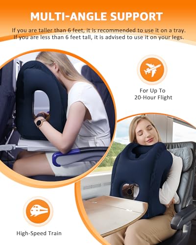 Sunany Travel Pillow, Inflatable Neck Pillow Used for Airplanes/Cars/Buses/Trains/Office Napping with Eye Mask/Earplugs (Blue) - color: Blue