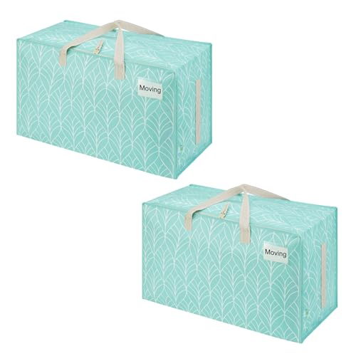 VENO 2 Pack Extra Large Heavy Duty Moving Bags with Wide Opening & Reinforced Handles, Reusable Storage Tote Bags with Strong Zippers for Clothes, College Dorm Essentials & Moving Supplies - color: Evergreen, size: 2 Pack