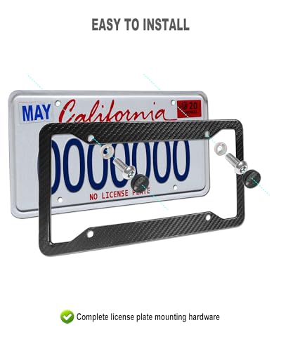 Aootf Carbon Fiber License Plate Frames- 100% Real Carbon Cloth Wrapped Stainless Steel Car Tag Holder, 2 Pack Wide Edge Black Covers with Anti Theft Screws Caps, 4 Hole - style: Wide Edge-4 Hole