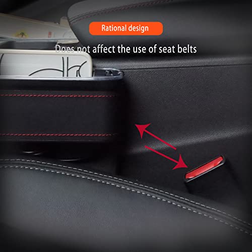 Car Seat Gap Filler Organizer, 2 Pack Multifunctional Car Seat Organizer, 7 Colours Changing LED Car Seat Seam Filler, Auto Console Side Storage Box with Cup Holders(BLACK) - color: BLACK