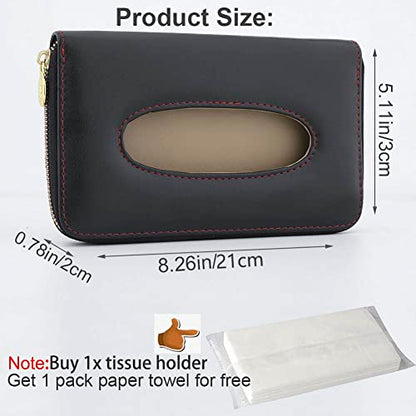Car Tissue Holder, Sun Visor Tissue Holder, Car Visor Napkin Holder, PU Leather Backseat Tissue Case Holder for Car Vehicle with Zipper (Black) - color: Black