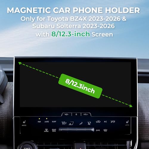 Car Phone Holder for Toyota BZ4X & Subaru Solterra 2026 2025 2024 2023 (Only for 8/12.3-Inch Screen) 360° Rotation Magnetic Cell Phone Mount, Compatible with Magsafe, Does Not Affect Air Vent - style: Fit for 2023-2026 BZ4X & Solterra, 8/12.3-Inch
