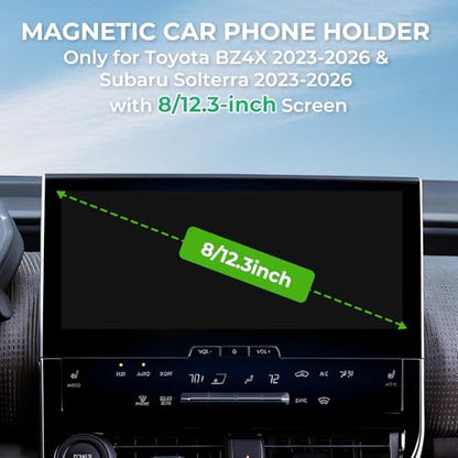 Car Phone Holder for Toyota BZ4X & Subaru Solterra 2026 2025 2024 2023 (Only for 8/12.3-Inch Screen) 360° Rotation Magnetic Cell Phone Mount, Compatible with Magsafe, Does Not Affect Air Vent - style: Fit for 2023-2026 BZ4X & Solterra, 8/12.3-Inch