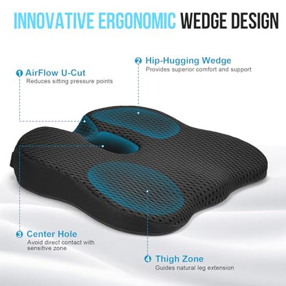 Car Seat Cushion for Driving – Ergonomic Wedge Memory Foam Booster Automotive Seat with Non-Slip Bottom & Adjustable Strap – Car Seat Pad for Car, Truck, Vehicle